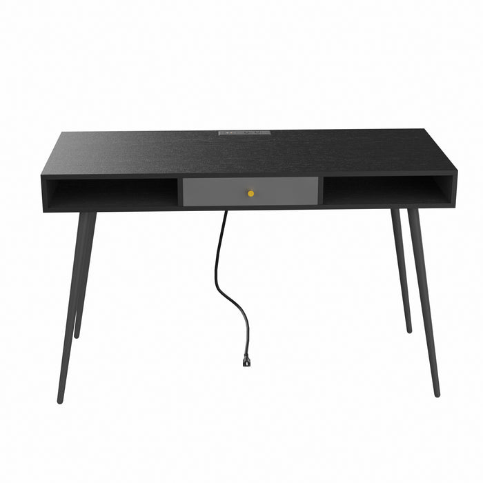 Mid Century Desk with USB Ports and Power Outlet Black lowrysfurniturestore