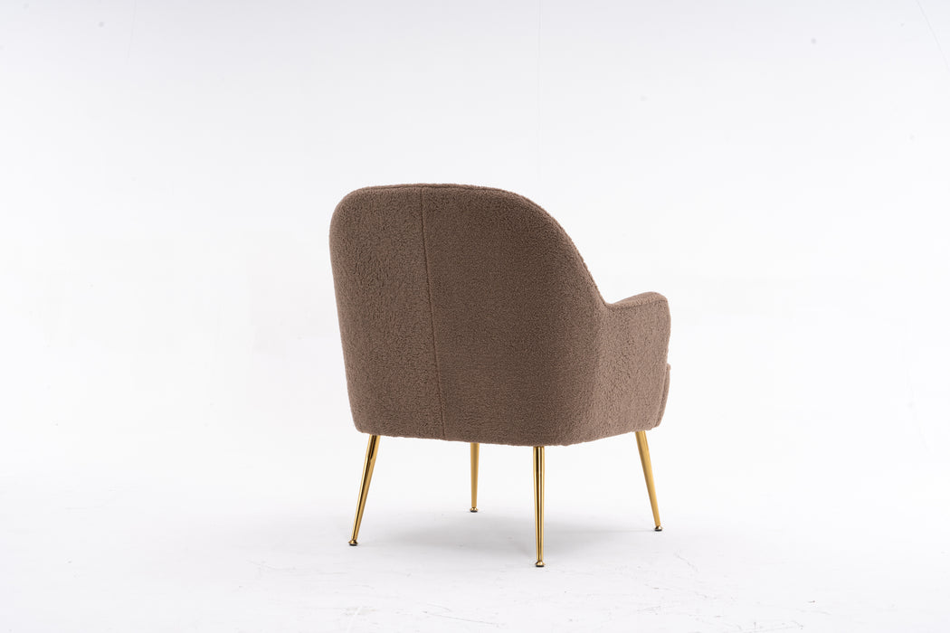 Modern Soft Teddy fabric Brown Ergonomics Accent Chair Living Room Chair Bedroom Chair Home Chair With Gold Legs And Adjustable Legs For Indoor Home