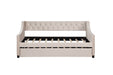 Upholstered Daybed with Trundle, Twin Size Frame, Beige Velvet