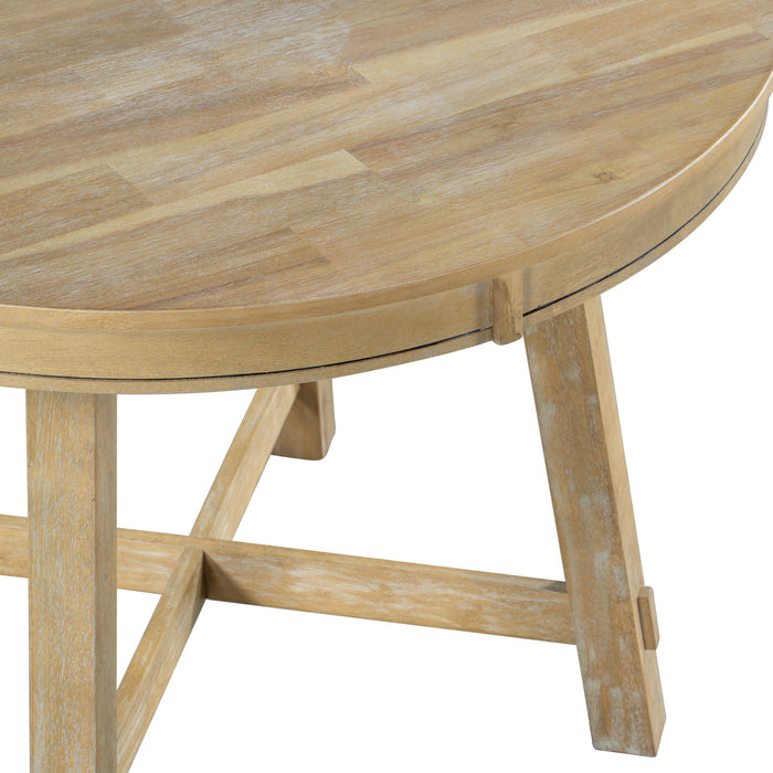 Farmhouse Round Extendable Dining Table with 16" Leaf Wood Kitchen Table (Natural Wood Wash) | lowrysfurniturestore