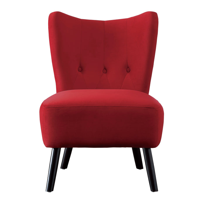 Unique Style Red Velvet Covering Accent Chair Button-Tufted Back Brown Finish Wood Legs Modern Home Furniture