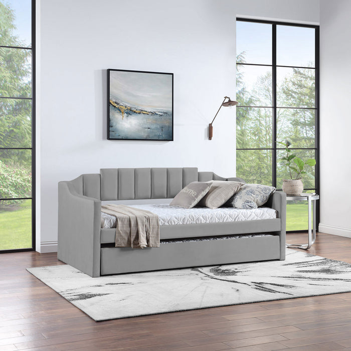 Velvet Daybed with Trundle Upholstered Tufted Sofa Bed, both Twin Size, Grey