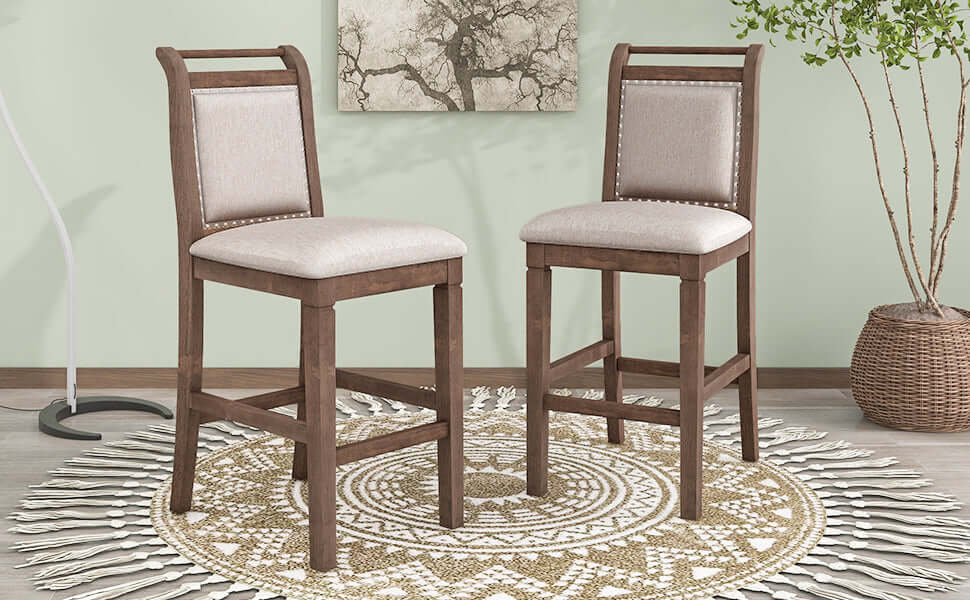 3-Piece Wood Counter Height Drop Leaf Dining Table Set with 2 Upholstered Dining Chairs for Small Place, Brown