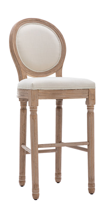 Hengming French Country Wooden Barstools With Upholstered Seating , Beige and Natural ，Set of 2