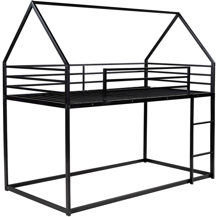 Black Twin over Twin House Bunk Bed with Built-in Ladder lowrysfurniturestore