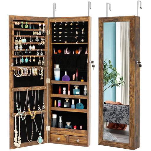 Fashion Simple Jewelry Storage Mirror Cabinet With LED Lights Can Be Hung On The Door Or Wall | lowrysfurniturestore