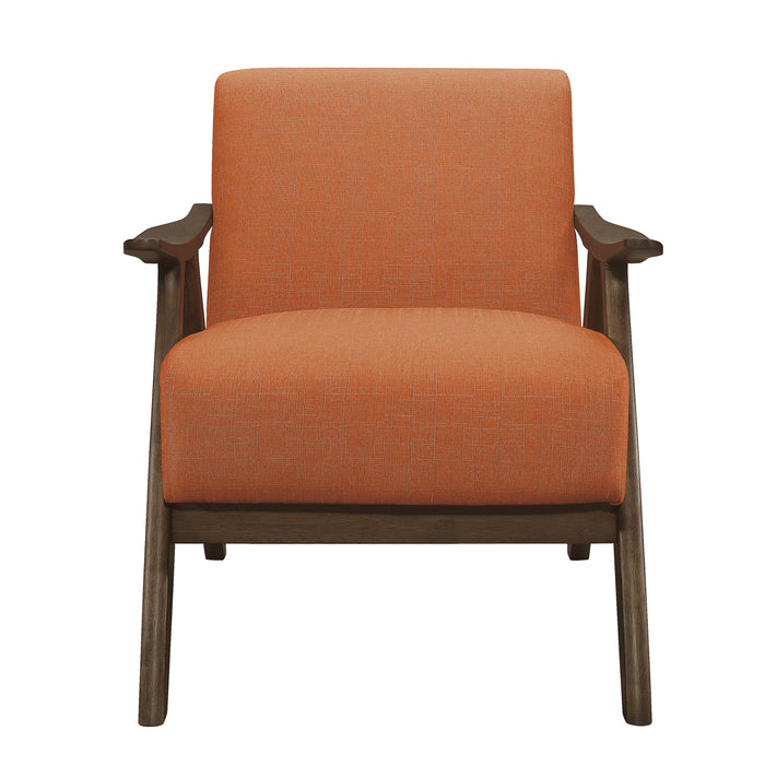 Modern Home Furniture Orange Color Fabric Upholstered 1pc Accent Chair Cushion Back and Seat Walnut Finish Solid Rubber Wood Furniture