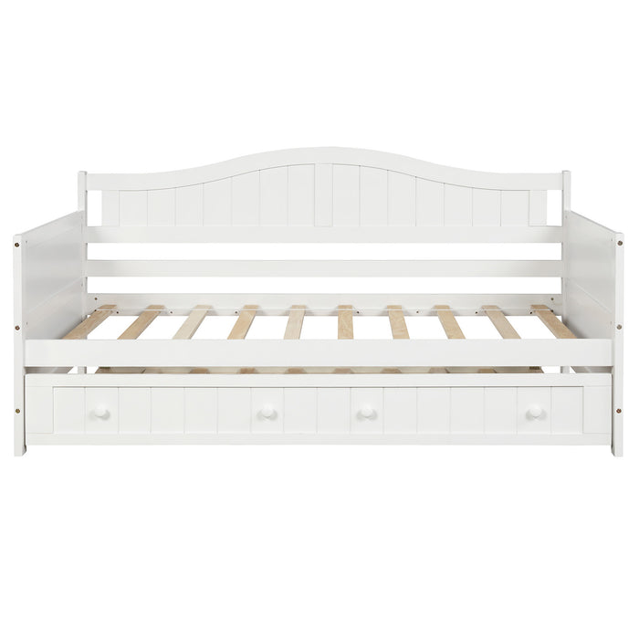 Twin Wooden Daybed with Trundle Bed, Sofa Bed for Bedroom Living Room,White