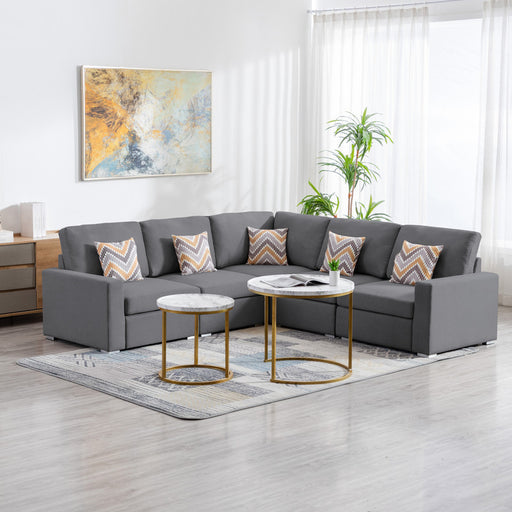 Nolan Gray Linen Fabric 5Pc Reversible Sectional Sofa with Pillows and Interchangeable Legs lowrysfurniturestore