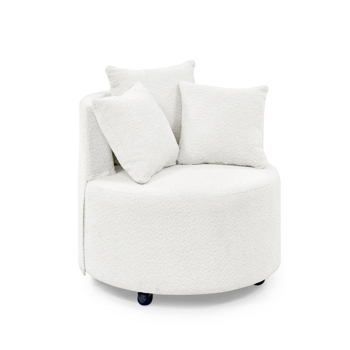 Loop Yarn Upholstered Accent Swivel Chair for Living Room Bedroom, with Movable wheels, Including 3 pillows, Beige