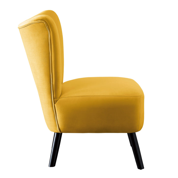 Unique Style Accent Chair Yellow Velvet Covering Button-Tufted Back Brown Finish Wood Legs Modern Home Furniture