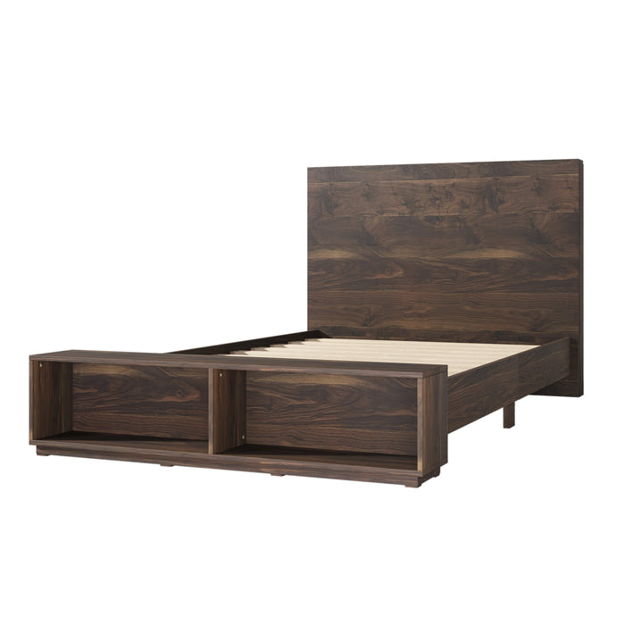 Queen Size Wood Platform Bed with Storage Bench in Walnut | lowrysfurniturestore