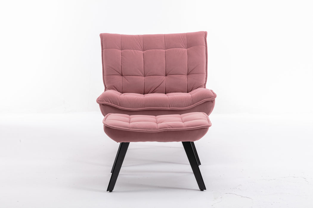 Modern Soft Velvet Fabric Material Large Width Accent Chair Leisure Chair Armchair TV Chair Bedroom Chair With Ottoman Black Legs For Indoor Home And Living Room,Pink