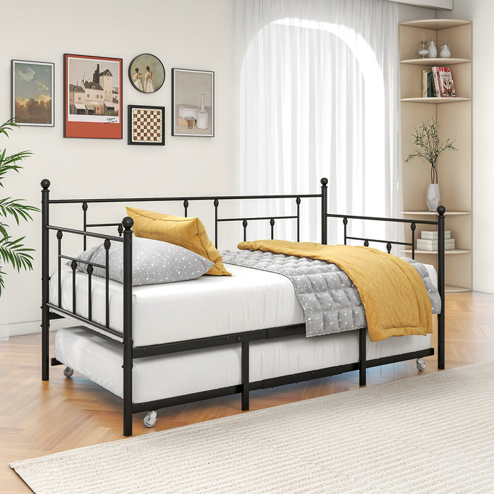 Twin Metal Daybed Frame Twin Size Platform with Trundle Black | lowrysfurniturestore