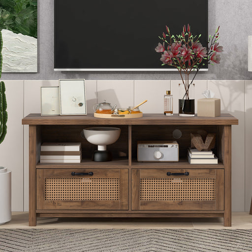 TV Stand,Two doors of TV cabinet, used for TV cabinet with a maximum size of 55 inches, rattan cabinet door, slide rail design, modern TV cabinet, yellow