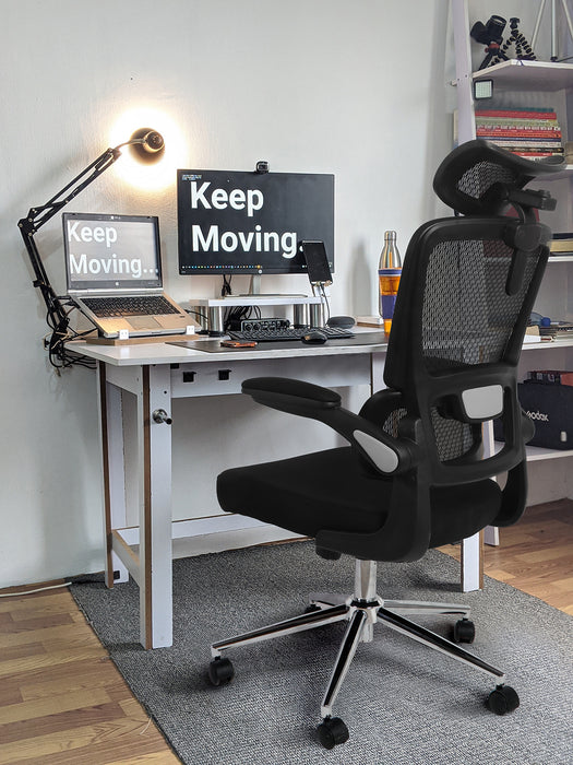 Black Mesh Ergonomic Office Chair with Flip Up Arms High Back Headrest with Tilt and Lumbar Support | lowrysfurniturestore