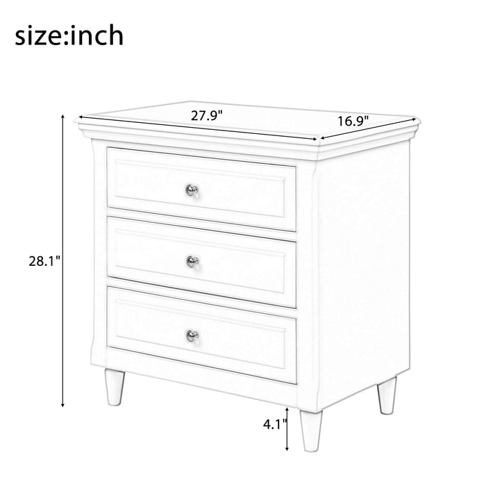 3-Drawer Nightstand Storage Wood Cabinet