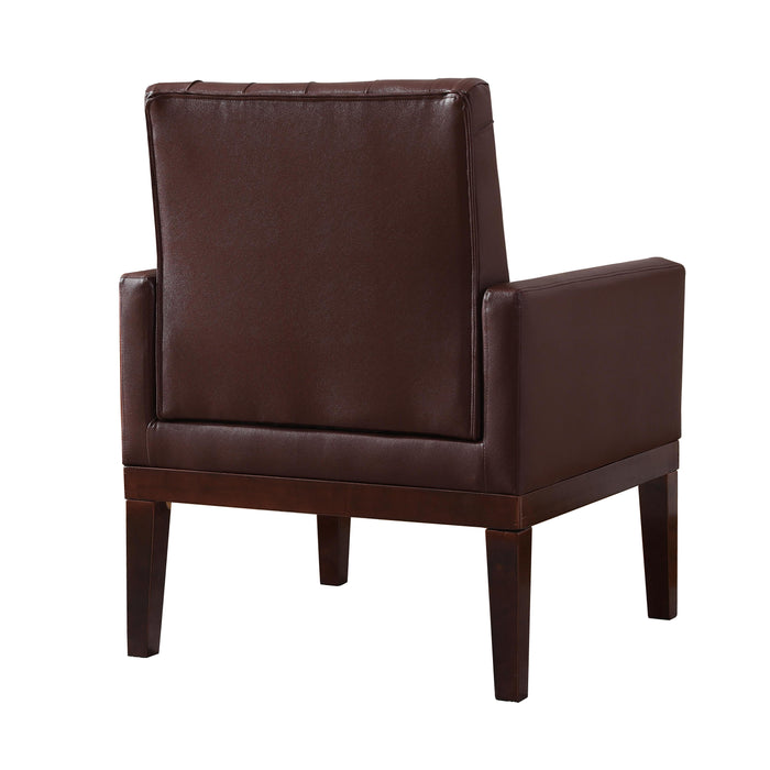PU Leather Accent Chair, Upholstered Lounge Sofa Armchair, Comfortable Armchair with Wooden Legs in Log Color, Modern Button Reading Chair for Bedroom Living Room, Dark Brown