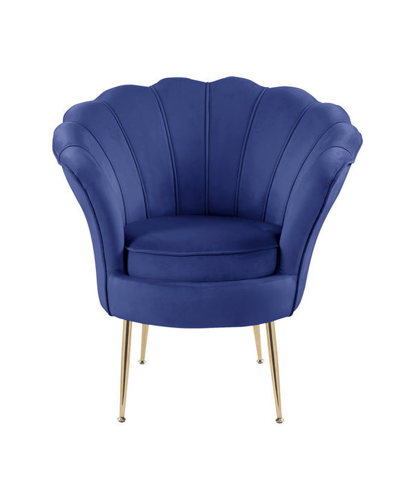 Angelina Blue Velvet Scalloped Back Barrel Accent Chair with Metal Legs