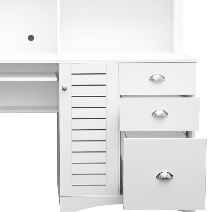 Home Office Computer Desk with Hutch, Antiqued White finish