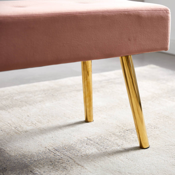 Long Bench Bedroom Bed End Stool Bed Benches Pink Tufted Velvet With Gold Legs