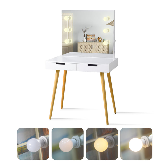 Wooden Vanity Table Makeup Dressing Desk with LED Light,White