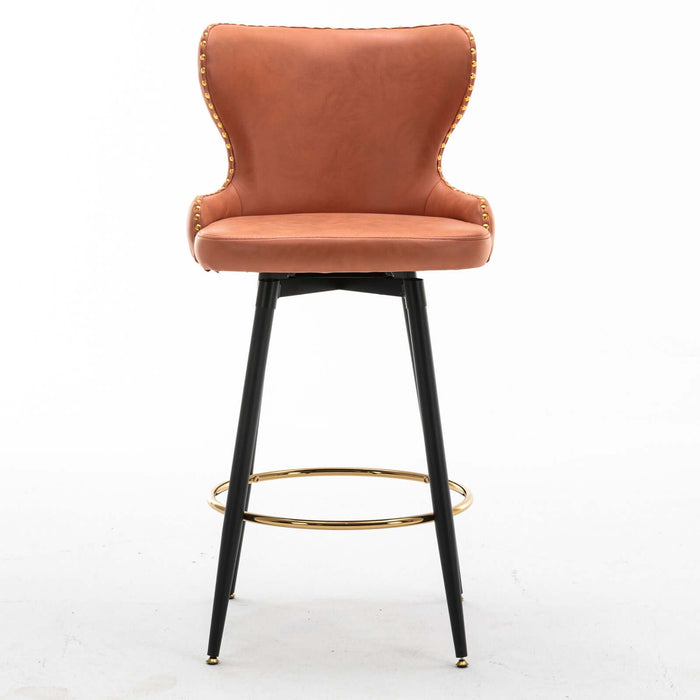 29" Modern Leathaire Fabric bar chairs,180° Swivel Bar Stool Chair for Kitchen,Tufted Gold Nailhead Trim Gold Decoration Bar Stools with Metal Legs,Set of 2 (Orange)