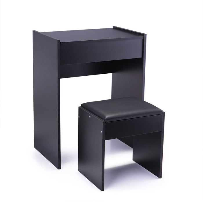 Vanity Set with Flip Top Mirror Makeup Dressing Table with Cushioned Stool - black