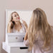 Wooden Mirror Vanity Desk Makeup Table,White | lowrysfurniturestore
