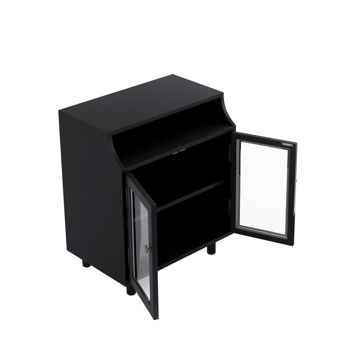 Nightstand with Storage Shelves and Cabinets for Living Room/Bedroom,Glass Door,USB Design,Black