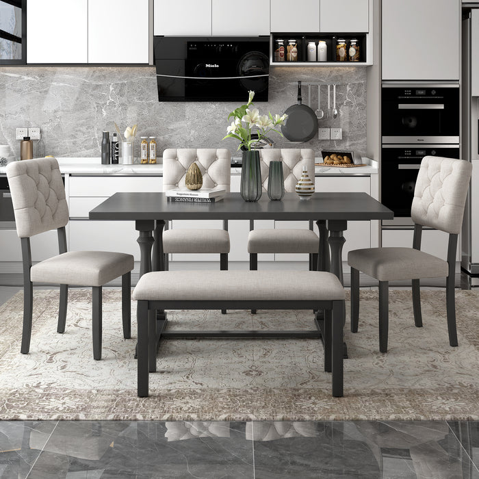 6-Piece Dining Table and Chair Set with Special-shaped Legs and Foam-covered Seat Backs&Cushions for Dining Room (Gray) | lowrysfurniturestore