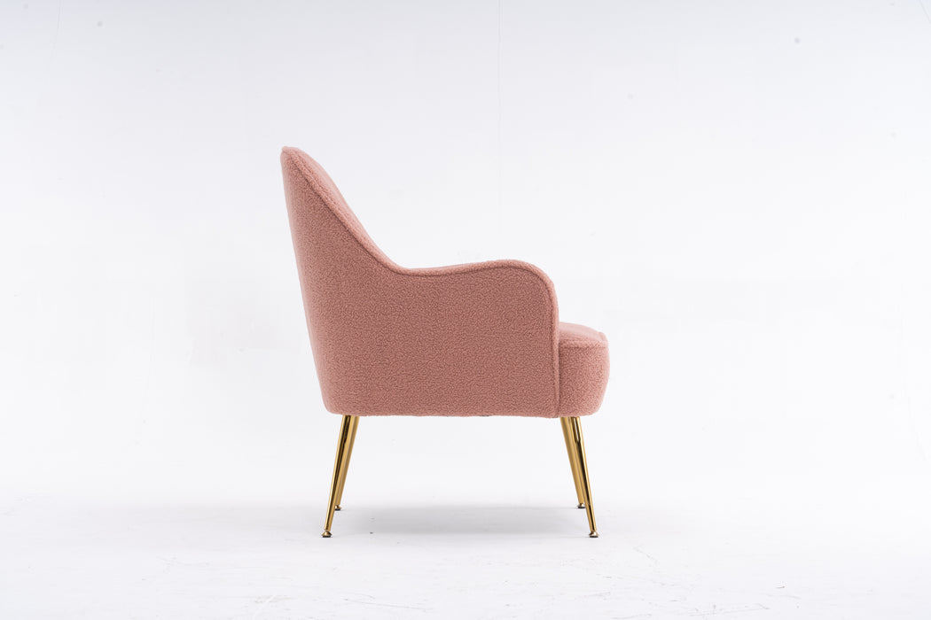 Modern Soft Teddy fabric Pink Ergonomics Accent Chair Living Room Chair Bedroom Chair Home Chair With Gold Legs And Adjustable Legs For Indoor Home