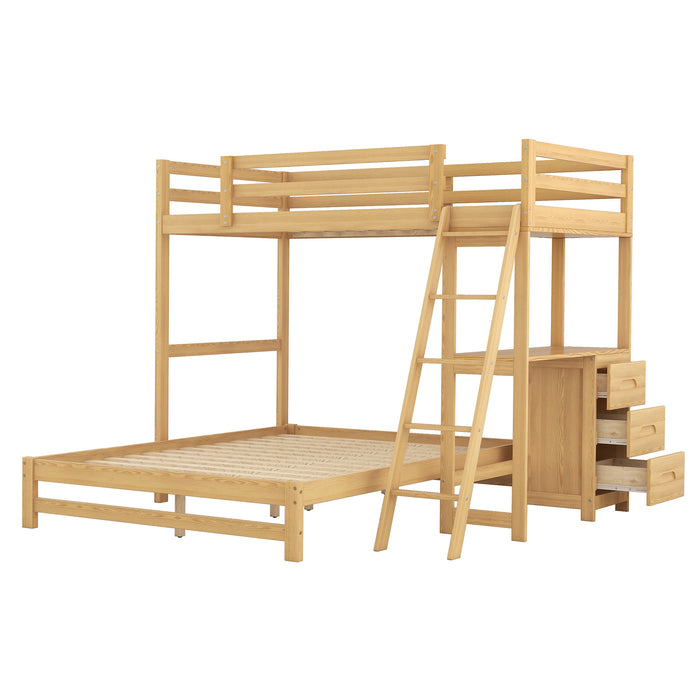 Natural Twin over Full Bunk Bed with Built-in Desk and Three Drawers lowrysfurniturestore