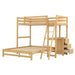 Twin over Full Bunk Bed with Built-in Desk and Three Drawers,Natural