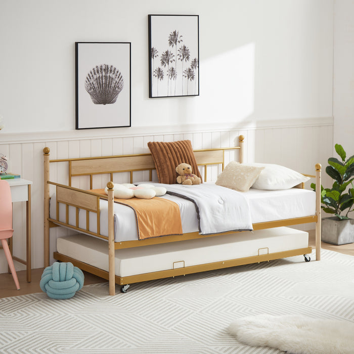 Twin Daybed, Metal Frame with Trundle Twin, Golden Color | lowrysfurniturestore