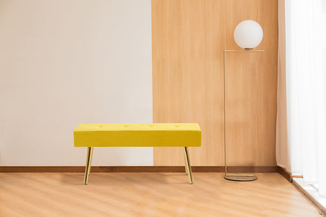 Long Bench Bedroom Bed End Stool Bed Benches Yellow Tufted Velvet With Gold Legs