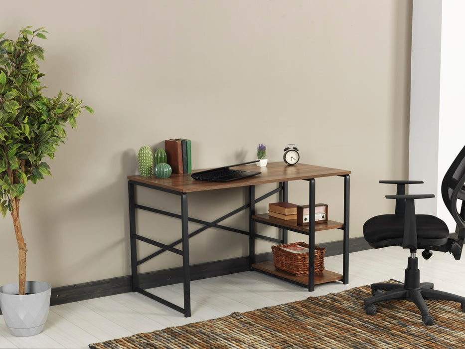 Furnish Home Store Sage Black Metal Frame 47" Wooden Top 2 Shelves Writing and Computer Desk for Home Office, Walnut lowrysfurniturestore