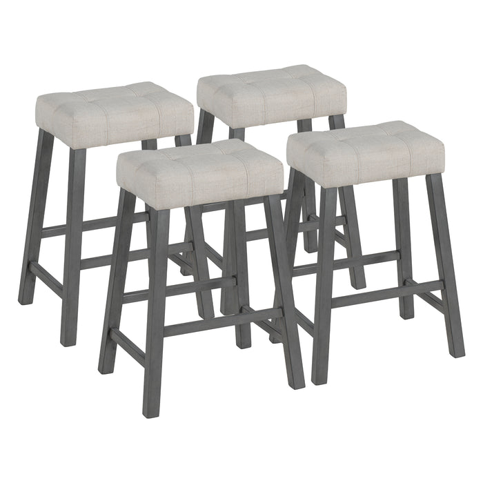 5-Piece Dining Table Set, Counter Height Dining Furniture with a Rustic Table and 4 Upholstered Stools for Kitchen, Dining Room (Gray)