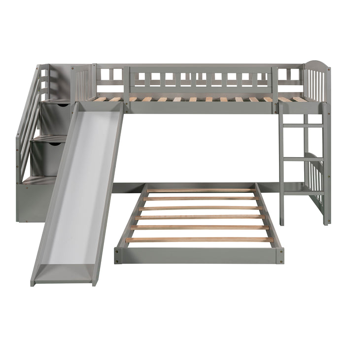 Stairway Twin over Twin Bunk Bed with Two Drawers and Slide, Gray(OLD SKU :LP000156AAE)