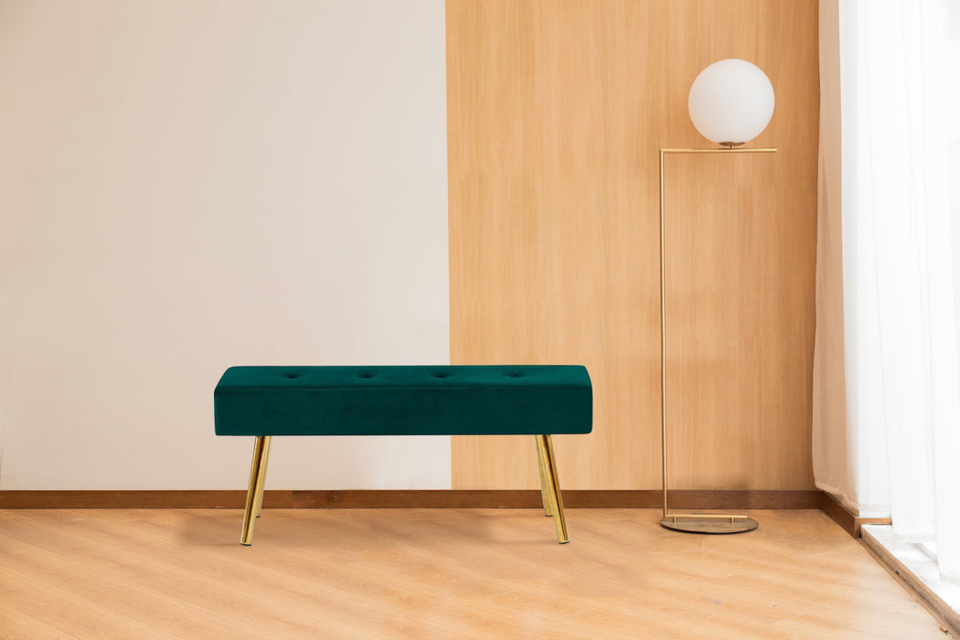 Long Bench Bedroom Bed End Stool Bed Benches Dark Green Tufted Velvet With Gold Legs