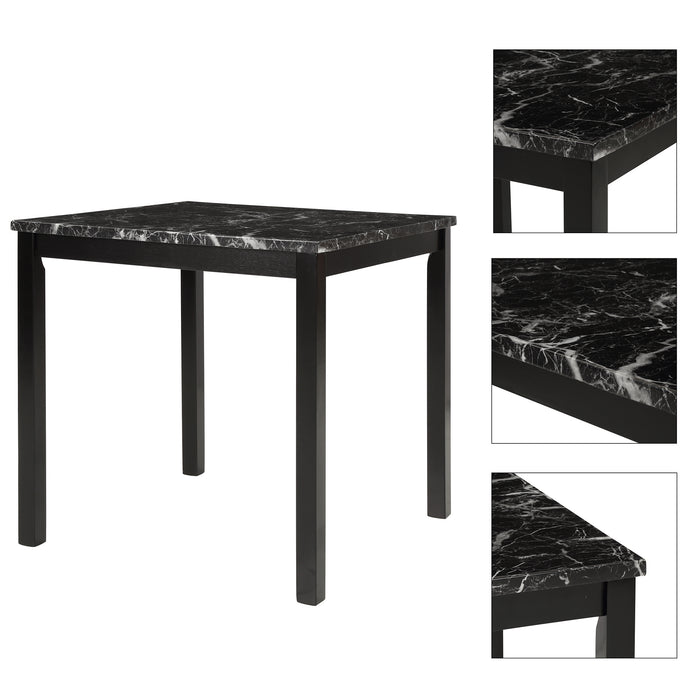 5-Piece Kitchen Table Set Faux Marble Top Counter Height Dining Table Set with 4 PU Leather-Upholstered Chairs (Black)