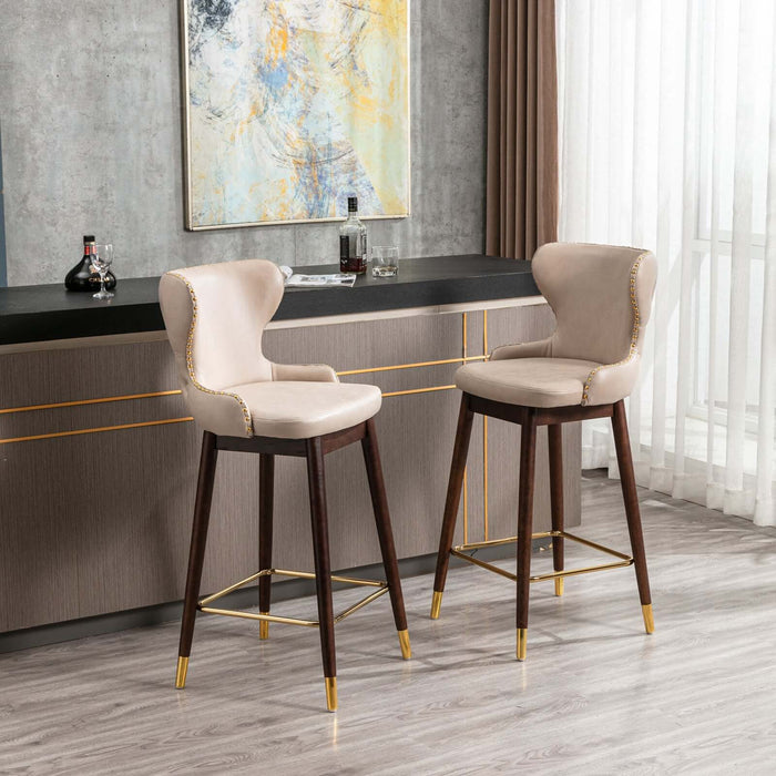 29.9" Modern Leathaire Fabric bar chairs, Tufted Gold Nailhead Trim Gold Decoration Bar stools,Set of 2 (Beige) | lowrysfurniturestore