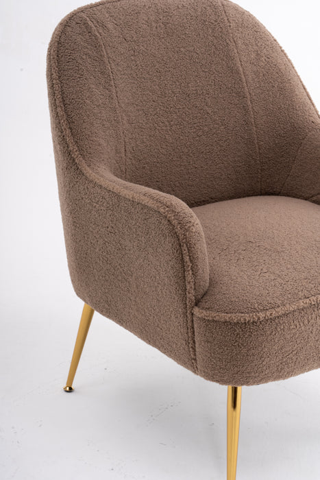 Modern Soft Teddy fabric Brown Ergonomics Accent Chair Living Room Chair Bedroom Chair Home Chair With Gold Legs And Adjustable Legs For Indoor Home