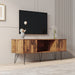 TV Media Stand, 60 inch Wide , Modern Industrial, Living Room Entertainment Center, Storage Shelves and Cabinets, for Flat Screen TVs up to 65 inches in Natural