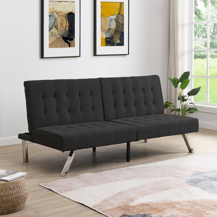 Black Futon, Sofa Bed with Wood Frame and Stainless Leg
