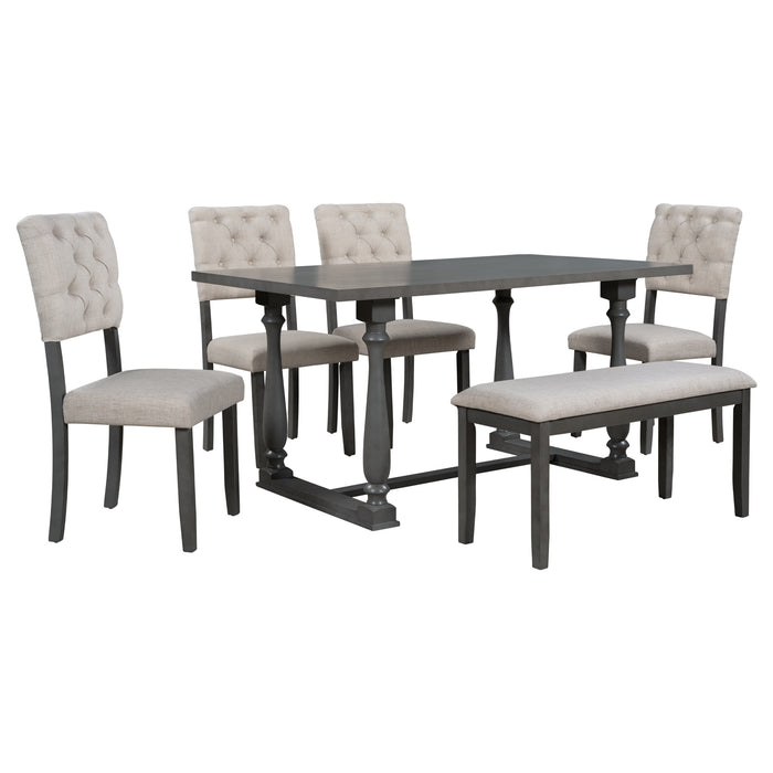 6-Piece Dining Table and Chair Set with Special-shaped Legs and Foam-covered Seat Backs&Cushions for Dining Room (Gray) | lowrysfurniturestore