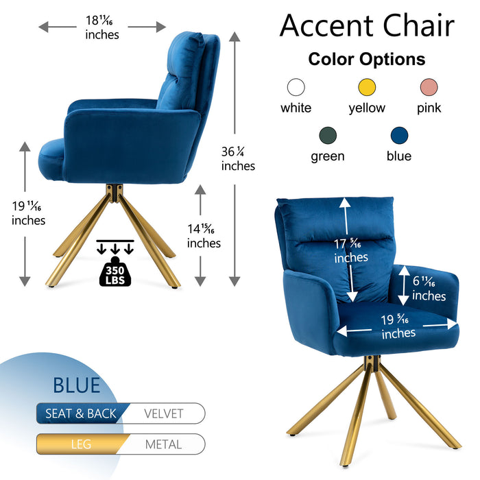 Dark Blue Velvet Contemporary High-Back Upholstered Swivel Accent Chair