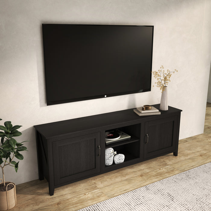 TV Stand Storage Media Console Entertainment Center,Tradition Black,with doors