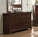 Brown Cherry Finish Louis Phillipe Style Bedroom Furniture 1pc Dresser of 6x Drawers Hidden Drawers Wooden Furniture