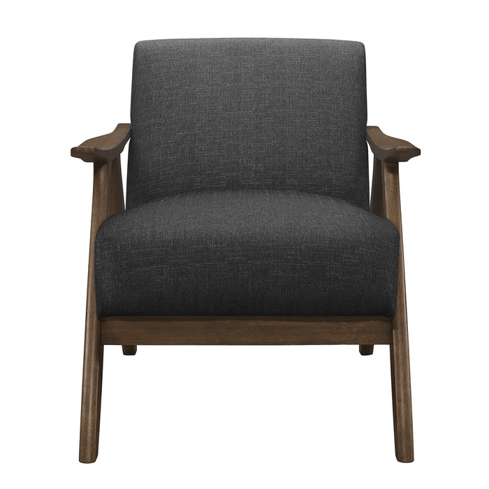 Modern Home Furniture Dark Gray Fabric Upholstered 1pc Accent Chair Cushion Back and Seat Walnut Finish Solid Rubber Wood Furniture